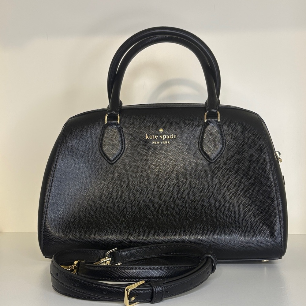 kate spade black saffiano dome satchel with detachable strap